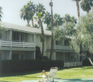 Sunbather in Sahara Hotel courtyard