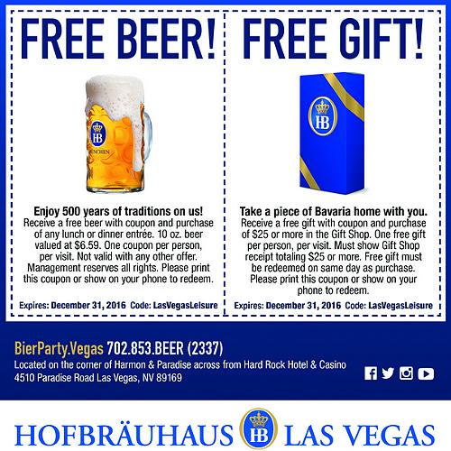 Free Beer with coupon and purchase of any Lunch or Dinner. Free gift with $25 gift shop purchase.