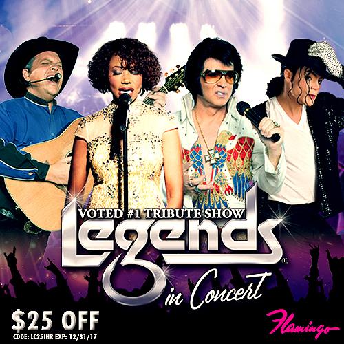 Printable coupon for $20 Off the purchase of a ticket for 'Legends in Concert' at the Flamingo Las Vegas