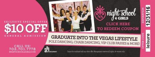 Coupon for $10 discount on admission to Night School for Girls at the Hard Rock Cafe on the Strip