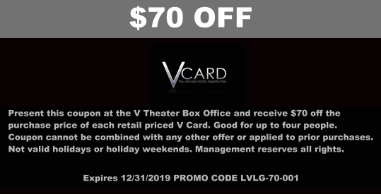 Printable coupon for $70 Off the purchase of the Vcard Vegas Nightclub Pass