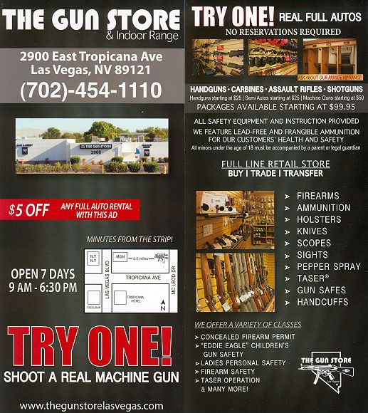 The Gun Store & Indoor Range, Las Vegas - Discount Coupon - $5 off any fully automatic gun rental