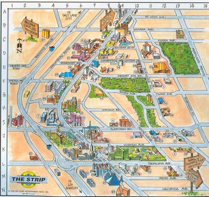 Las Vegas Strip map for streets, casinos, hotels on the Strip