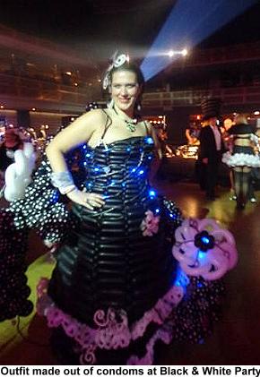 Black and White party outfit made out of condoms