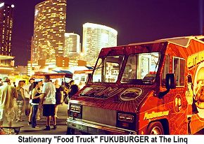Fukuburger food truck at  the linq, at night
