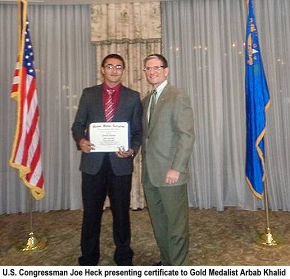 Joe Heck presenting certificate to Arbab Khalid