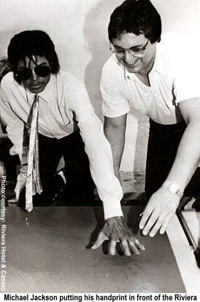 Michael Jackson putting handprint at The Riviera